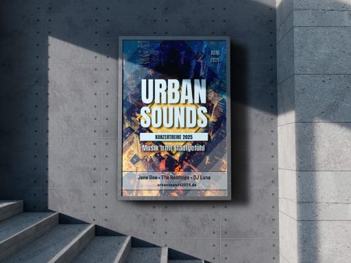 Plakat mit dem Text "Urban Sounds" und bunten grafischen Elementen.
