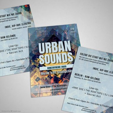 Flyer für das Urban Sounds Festival 2023 mit Veranstaltungsdetails und Line-Up.