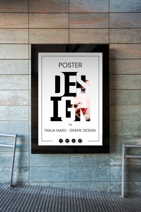 Ein modernes Poster mit dem Wort "DESIGN" in auffälliger Typografie.